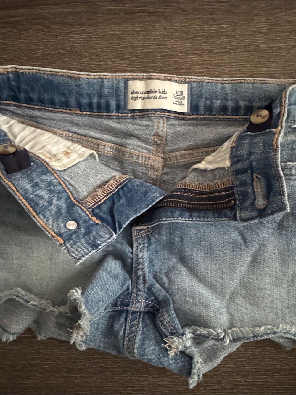 abercrombie kids light blue distressed denim shorts